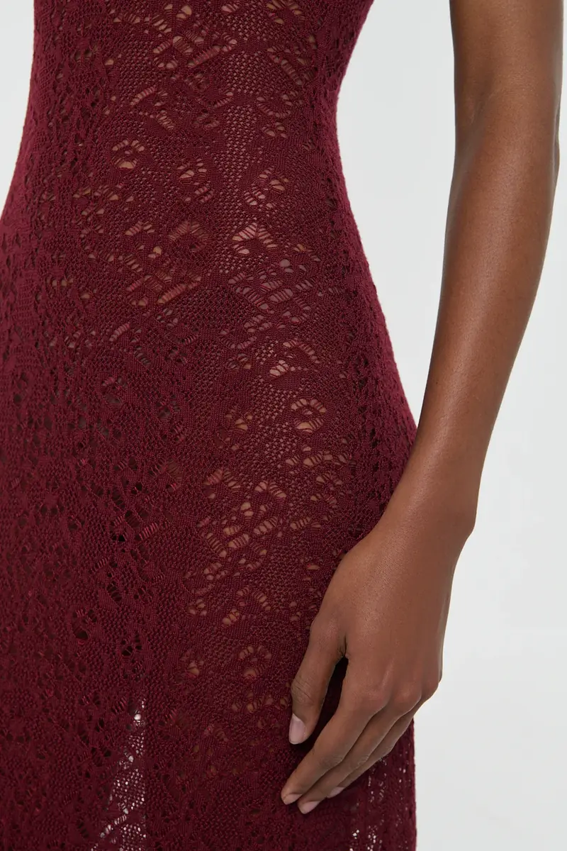 Gabriela Hearst Meridian Lace Knit Maxi Dress in Bordeaux Merino Wool with Lining | Thumbnail 9