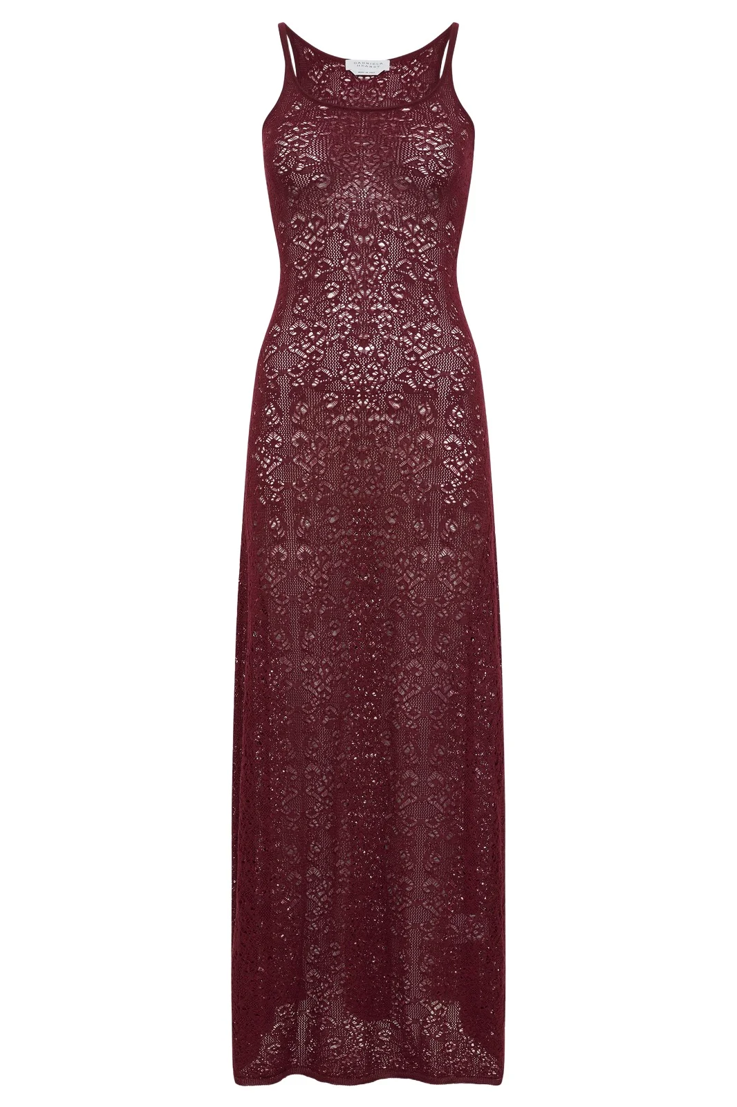 Gabriela Hearst Meridian Lace Knit Maxi Dress in Bordeaux Merino Wool with Lining