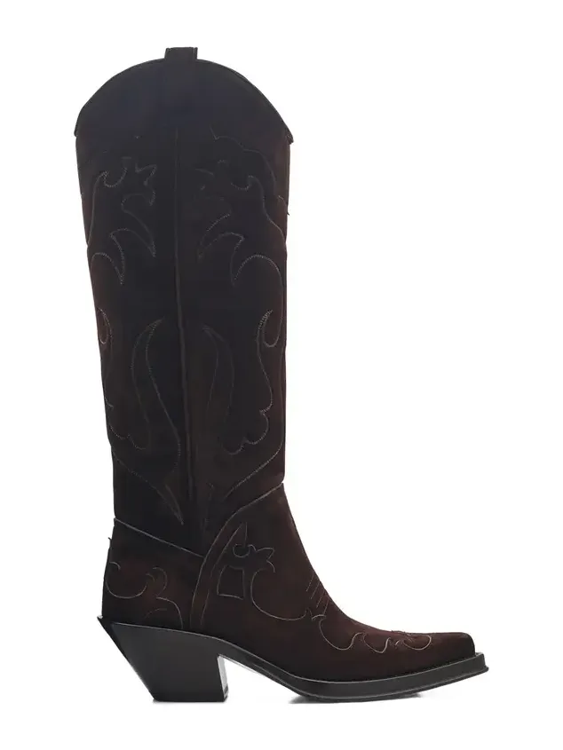 Gabriela Hearst Capitana Cowboy Boot in Dark Chocolate Suede