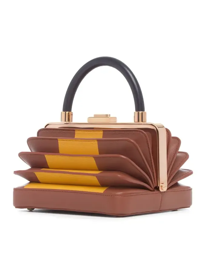 Gabriela Hearst Diana Bag in Cognac, Yellow & Navy Nappa Leather