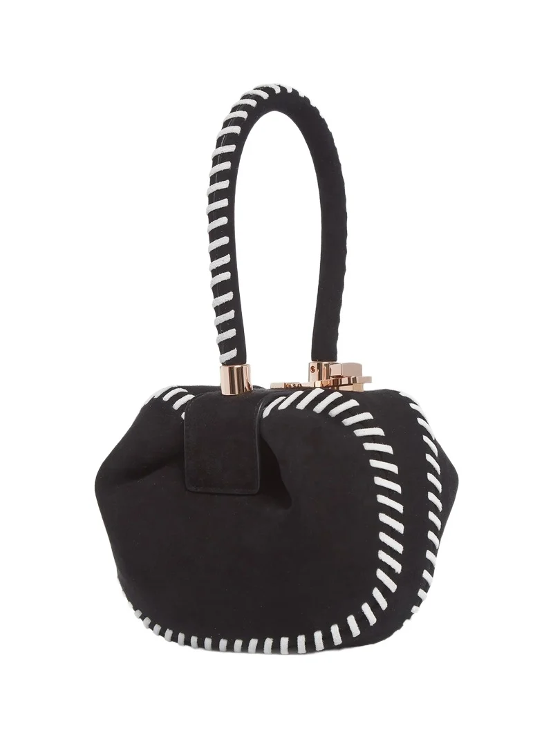 Whipstitch Demi Bag in Black Suede