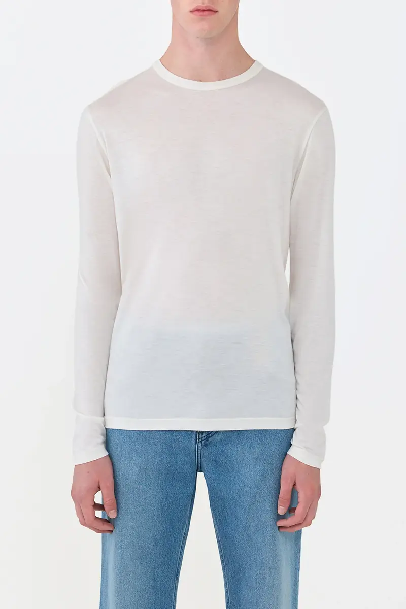 Gabriela Hearst Owen Long Sleeve T-Shirt in Ivory Cashmere Jersey | Thumbnail 2 Gabriela Hearst Owen Long Sleeve T-Shirt in Ivory Cashmere Jersey | Thumbnail 2
