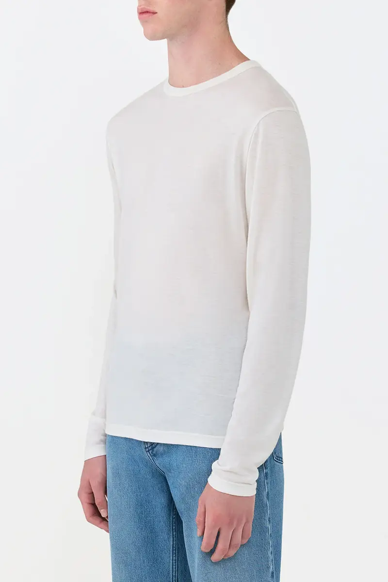 Gabriela Hearst Owen Long Sleeve T-Shirt in Ivory Cashmere Jersey | Thumbnail 3 Gabriela Hearst Owen Long Sleeve T-Shirt in Ivory Cashmere Jersey | Thumbnail 3