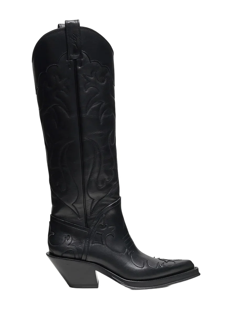 Capitana Cowboy Boot in Black Leather Capitana Cowboy Boot in Black Leather