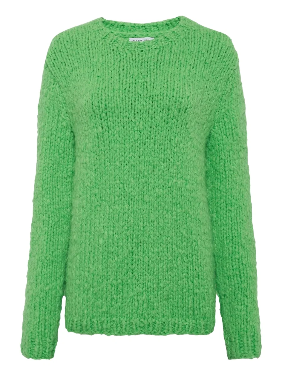 Gabriela Hearst Lawrence Knit Sweater in Florescent Green Welfat Cashmere