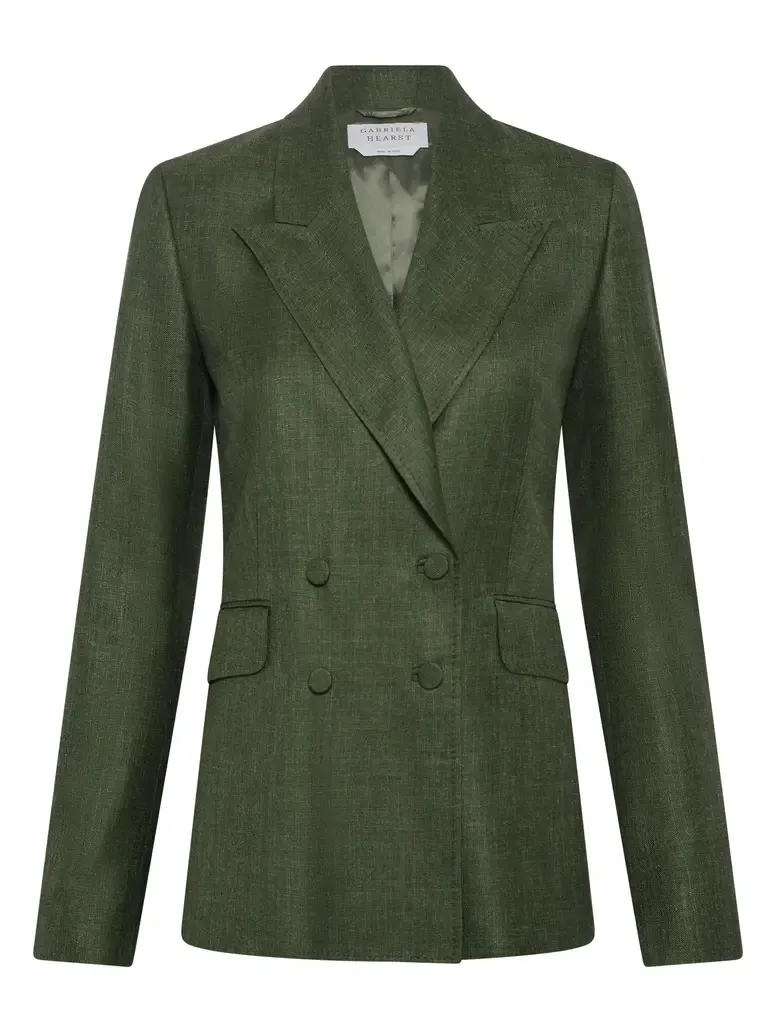 Angela Blazer in Olive Virgin Wool Silk with Linen Angela Blazer in Olive Virgin Wool Silk with Linen