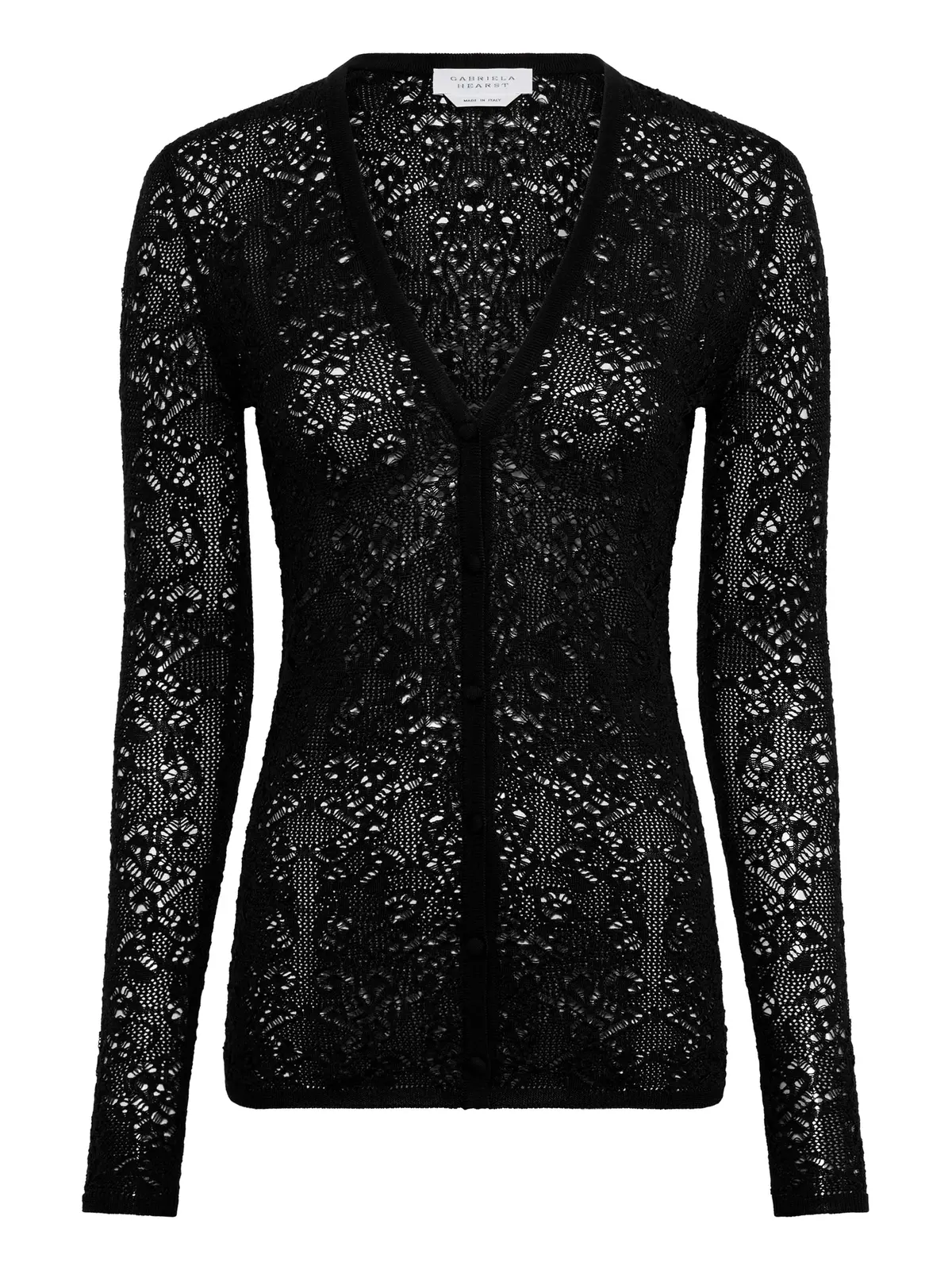 Ultraris Lace Knit Cardigan in Black Merino Wool Ultraris Lace Knit Cardigan in Black Merino Wool