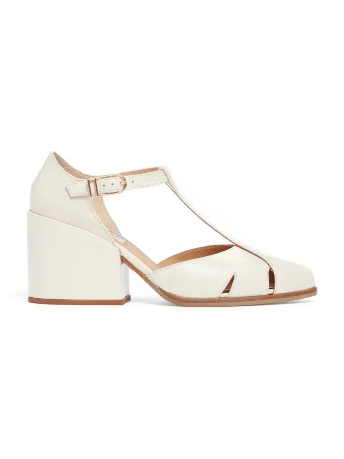 Gabriela Hearst Hawes T-Strap Block Heel Pump in Cream Leather
