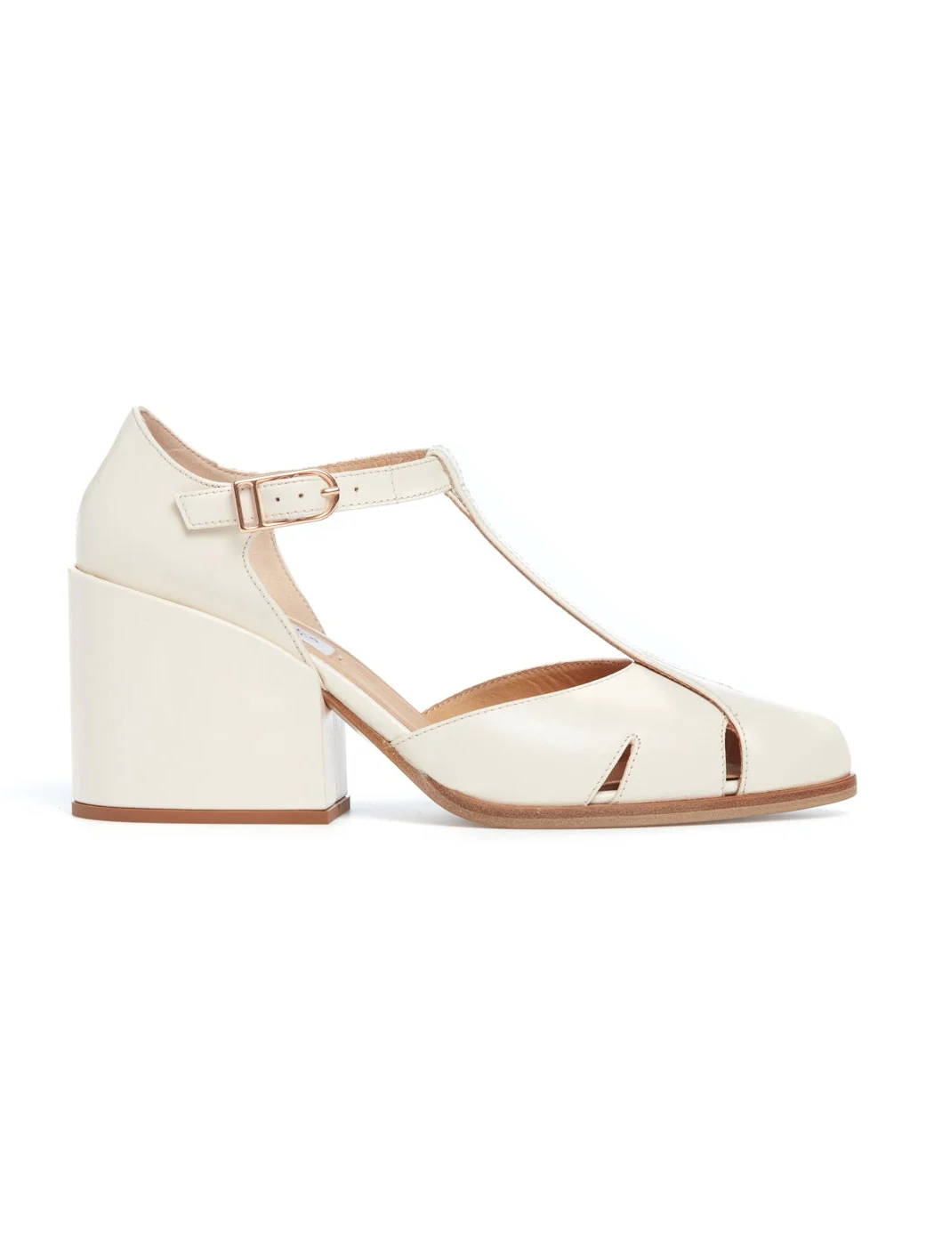 Gabriela Hearst Hawes T-Strap Block Heel Pump in Cream Leather