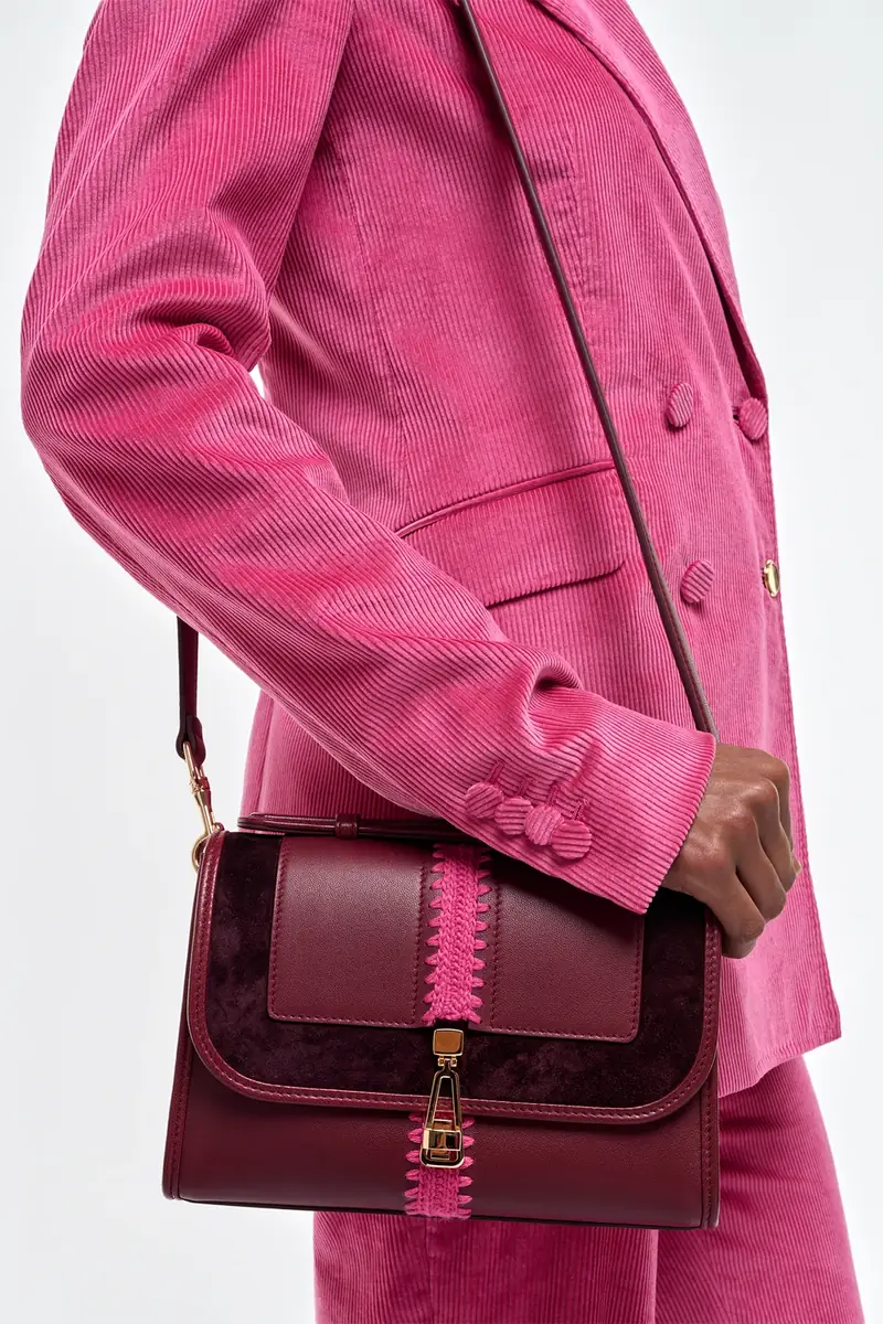 Gabriela Hearst Small Leonora Flap Embroidered Bag in Bordeaux & Fuchsia Nappa Leather | Thumbnail 2 Gabriela Hearst Small Leonora Flap Embroidered Bag in Bordeaux & Fuchsia Nappa Leather | Thumbnail 2
