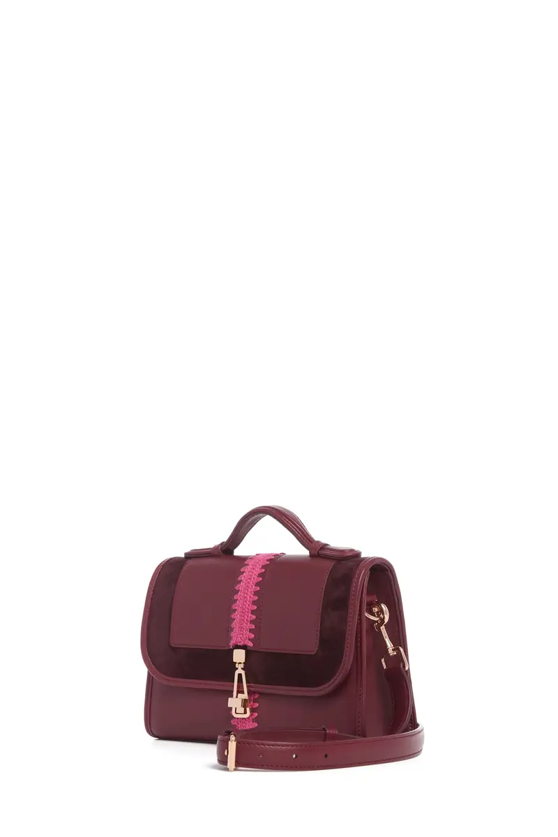 Gabriela Hearst Small Leonora Flap Embroidered Bag in Bordeaux & Fuchsia Nappa Leather | Thumbnail 3 Gabriela Hearst Small Leonora Flap Embroidered Bag in Bordeaux & Fuchsia Nappa Leather | Thumbnail 3