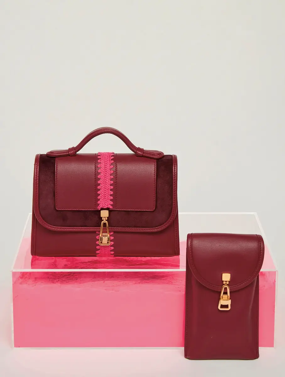 Gabriela Hearst Small Leonora Flap Embroidered Bag in Bordeaux & Fuchsia Nappa Leather | Thumbnail 6 Gabriela Hearst Small Leonora Flap Embroidered Bag in Bordeaux & Fuchsia Nappa Leather | Thumbnail 6