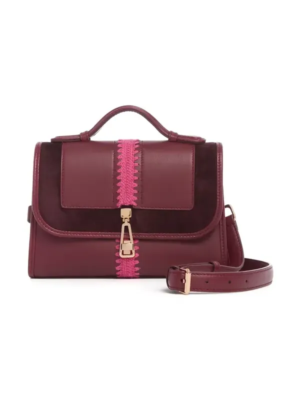 Small Leonora Flap Embroidered Bag in Bordeaux & Fuchsia Nappa Leather Small Leonora Flap Embroidered Bag in Bordeaux & Fuchsia Nappa Leather