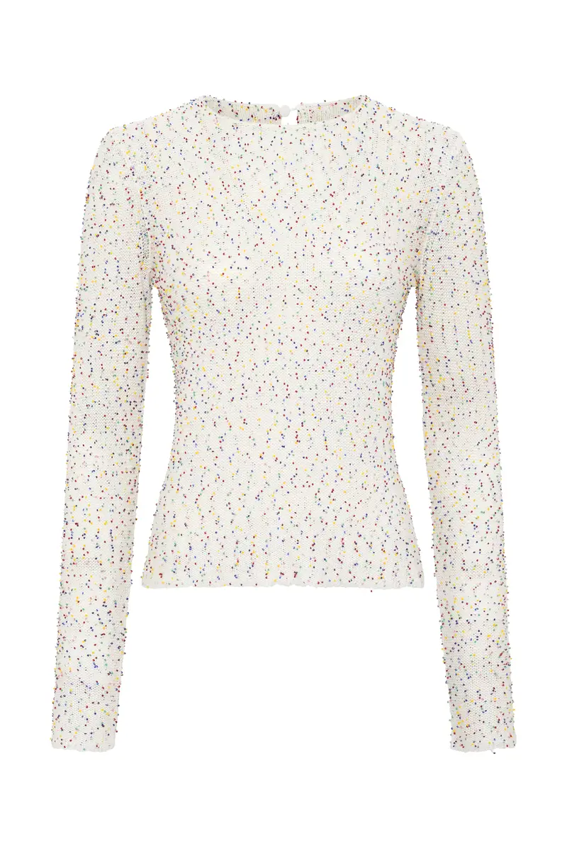 Gabriela Hearst Nello Knit Sweater in Ivory Multi Beaded Cashmere Silk