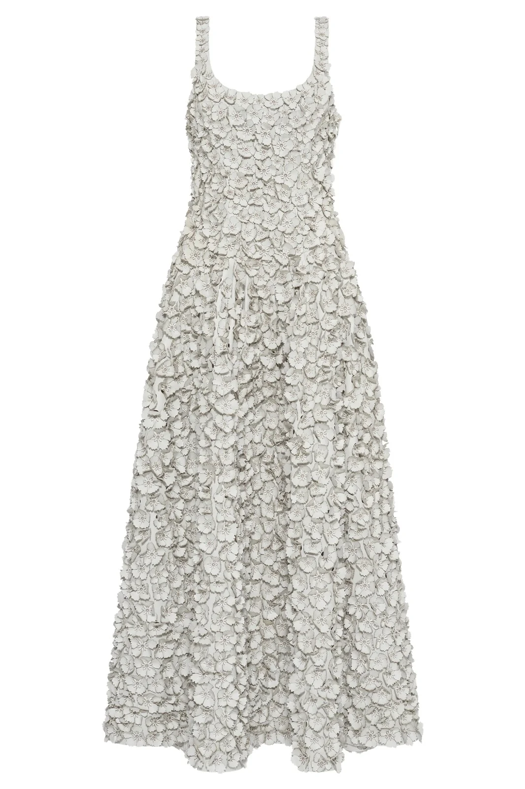 Ceolan Embroidered Floral Maxi Dress in White Leather