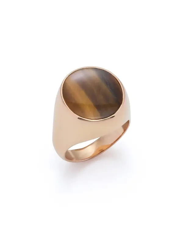 Signet Ring in 18K Rose Gold & Tiger's Eye Stone with Brown Diamond Signet Ring in 18K Rose Gold & Tiger's Eye Stone with Brown Diamond