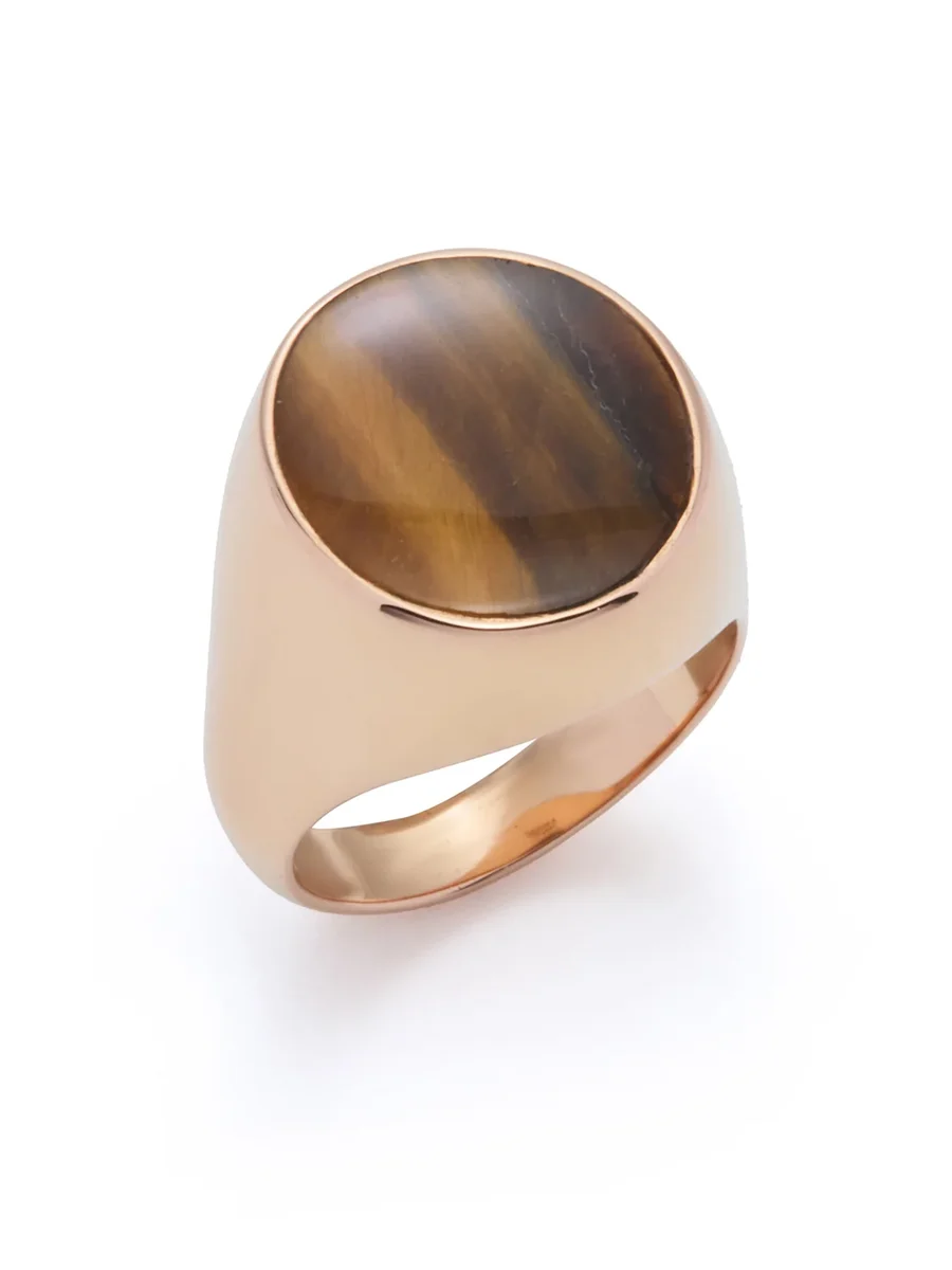 Gabriela Hearst Signet Ring in 18K Rose Gold & Tiger's Eye Stone with Brown Diamond