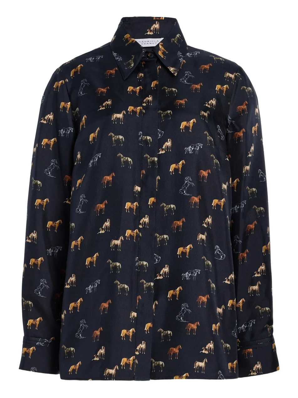 Cruz Shirt in Dark Navy Multi Printed Silk Twill Cruz Shirt in Dark Navy Multi Printed Silk Twill
