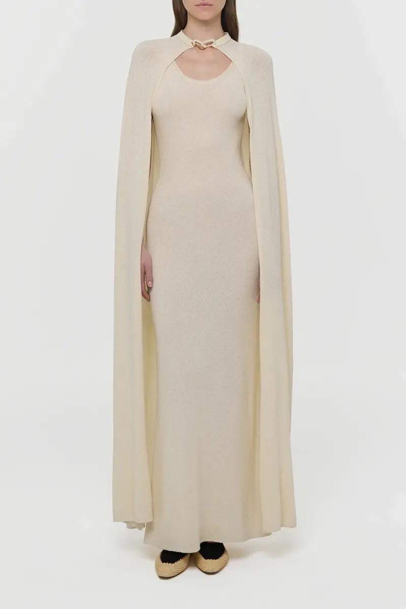 Gabriela Hearst Laleh Knit Cape in Off White Mulberry Silk | Thumbnail 5