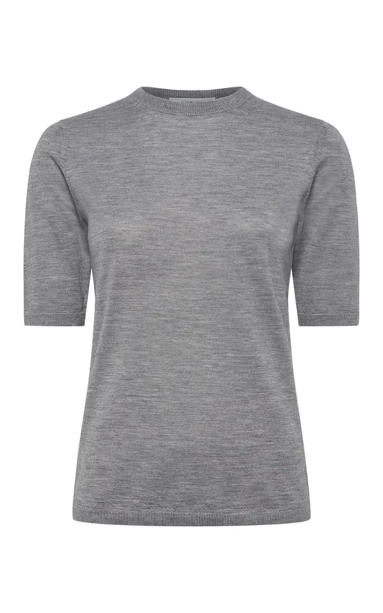 Gabriela Hearst Brunner Knit T-Shirt in Heather Grey Cashmere Silk | Image 1 Gabriela Hearst Brunner Knit T-Shirt in Heather Grey Cashmere Silk | Image 1