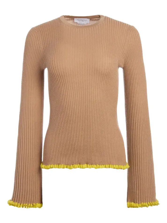 Erya Knit Crewneck Sweater in Camel Cashmere Silk