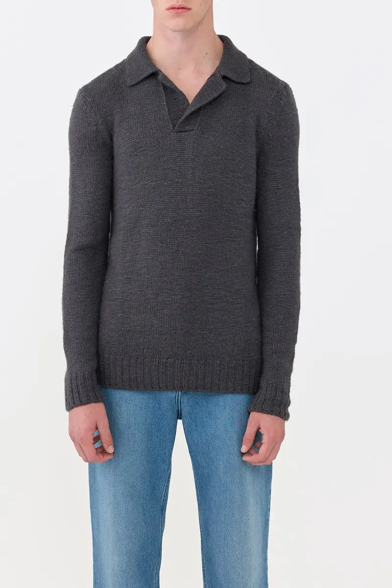 Gabriela Hearst Aled Knit Polo in Charcoal Cashmere | Thumbnail 2 Gabriela Hearst Aled Knit Polo in Charcoal Cashmere | Thumbnail 2