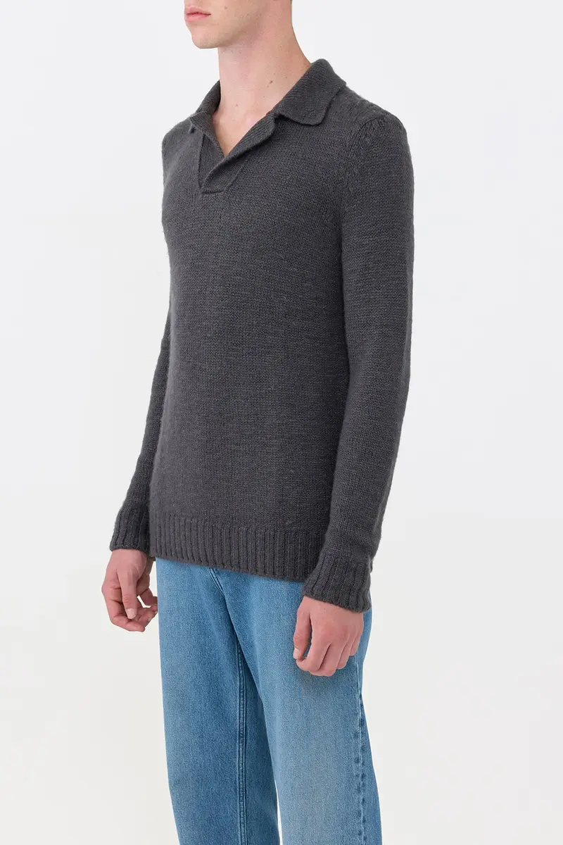 Gabriela Hearst Aled Knit Polo in Charcoal Cashmere | Thumbnail 3 Gabriela Hearst Aled Knit Polo in Charcoal Cashmere | Thumbnail 3