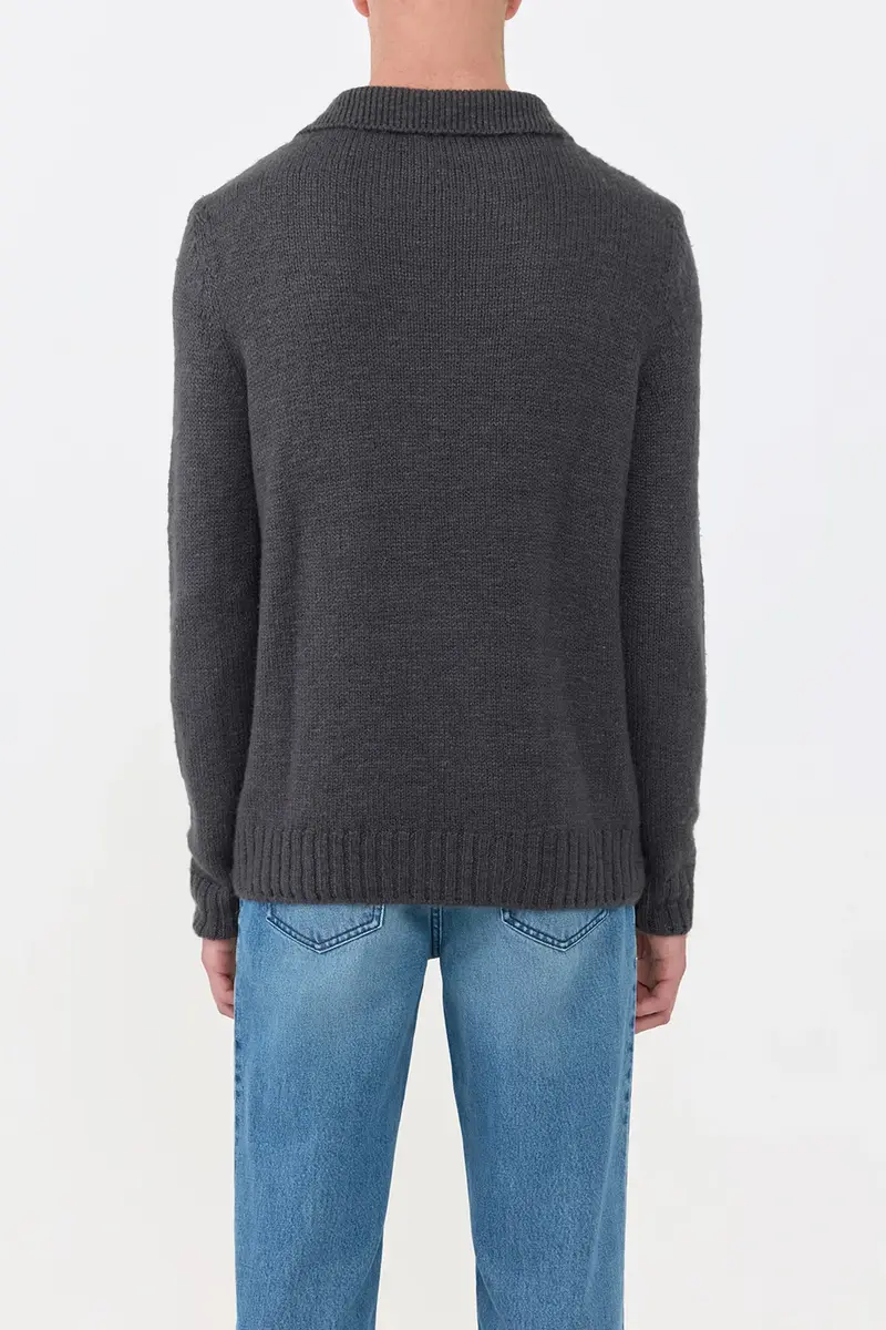 Gabriela Hearst Aled Knit Polo in Charcoal Cashmere | Thumbnail 4 Gabriela Hearst Aled Knit Polo in Charcoal Cashmere | Thumbnail 4