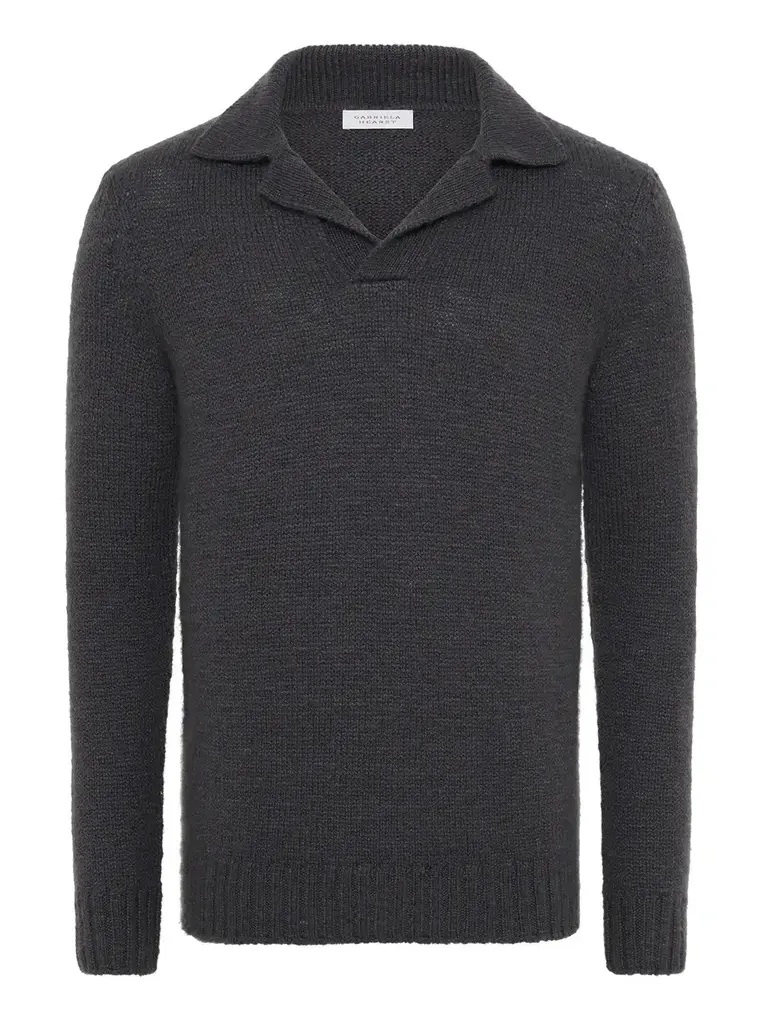 Aled Knit Polo in Charcoal Cashmere Aled Knit Polo in Charcoal Cashmere
