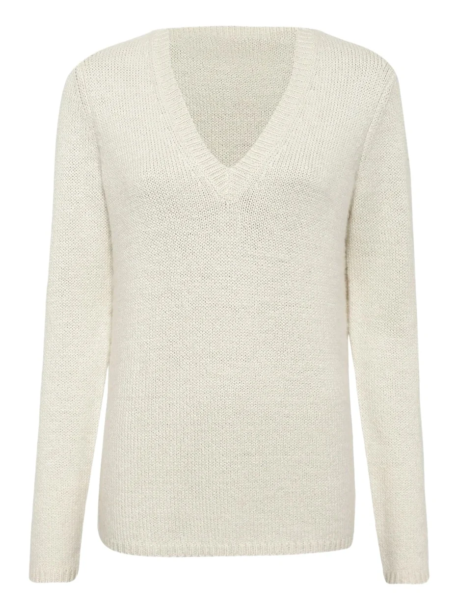 Isiah Knit V-Neck Sweater in Ivory Cashmere Isiah Knit V-Neck Sweater in Ivory Cashmere