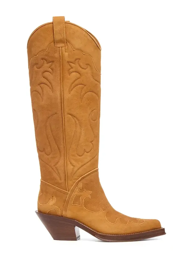 Gabriela Hearst Capitana Cowboy Boot in Cashew Suede