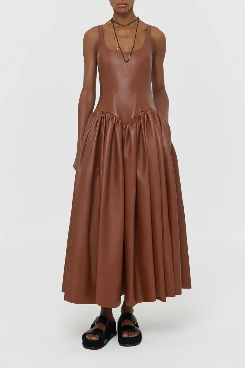 Gabriela Hearst Isai Maxi Dress In Cognac Nappa Leather | Thumbnail 4