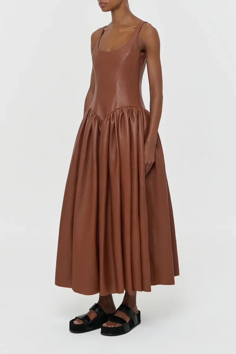 Gabriela Hearst Isai Maxi Dress In Cognac Nappa Leather | Thumbnail 5