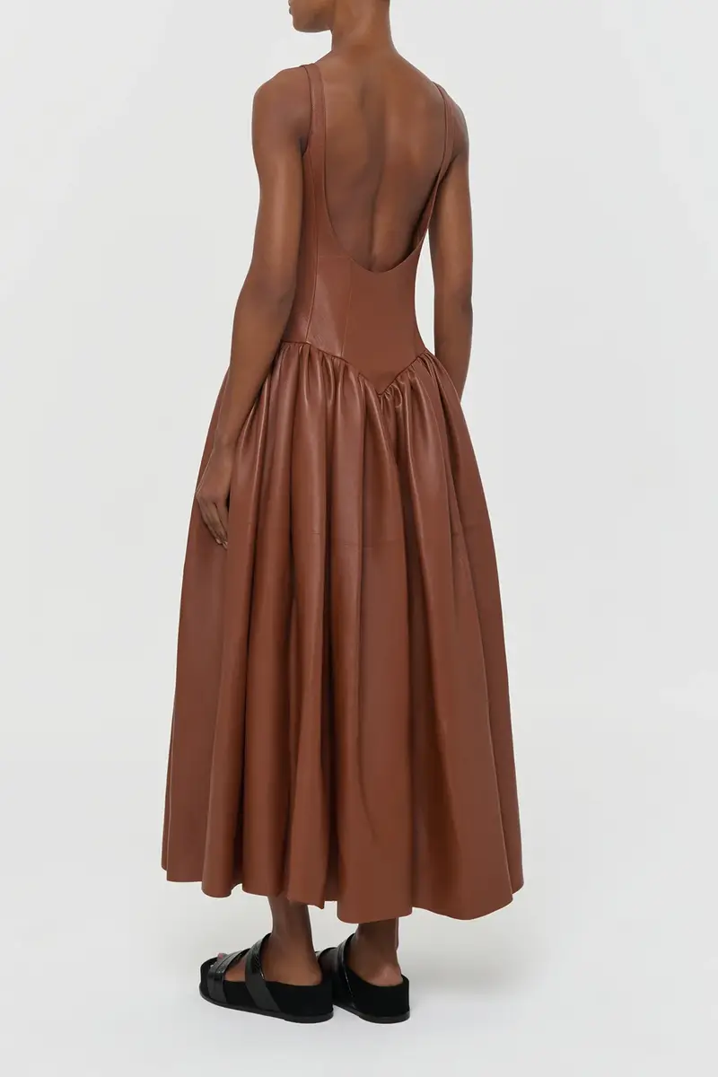 Gabriela Hearst Isai Maxi Dress In Cognac Nappa Leather | Thumbnail 6
