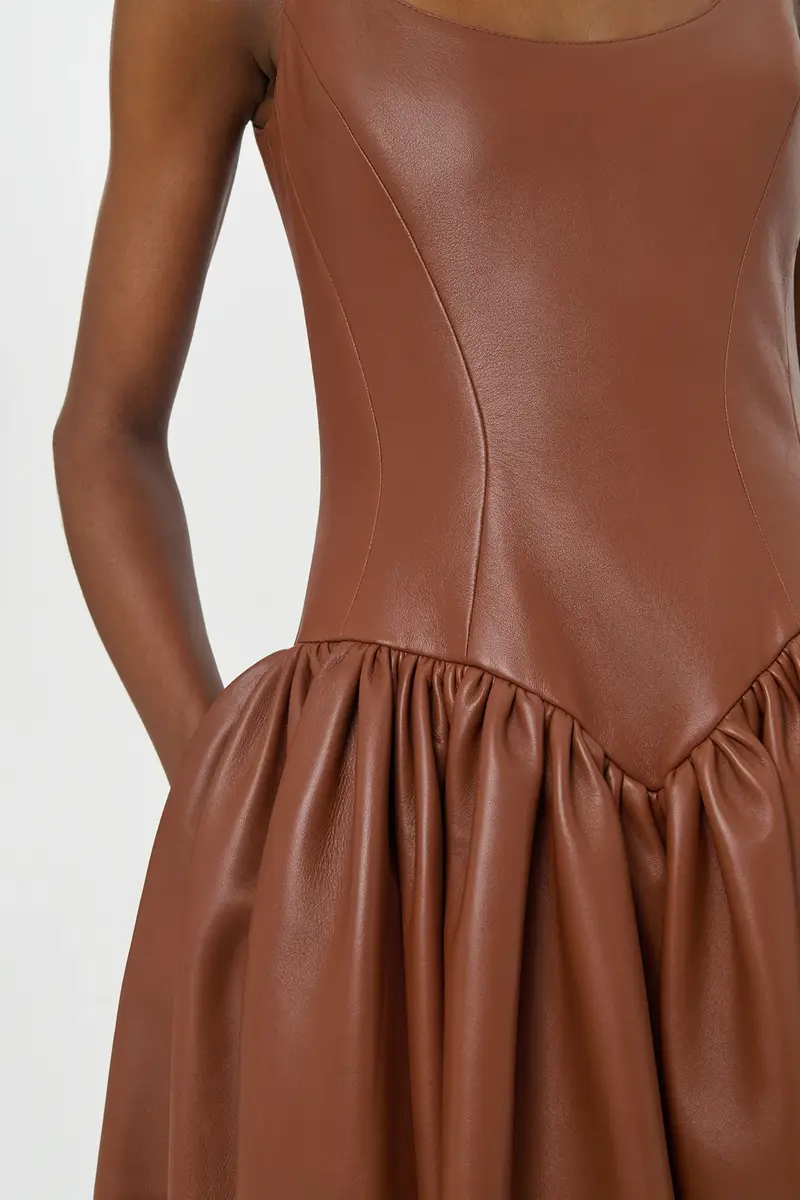 Gabriela Hearst Isai Maxi Dress In Cognac Nappa Leather | Thumbnail 8