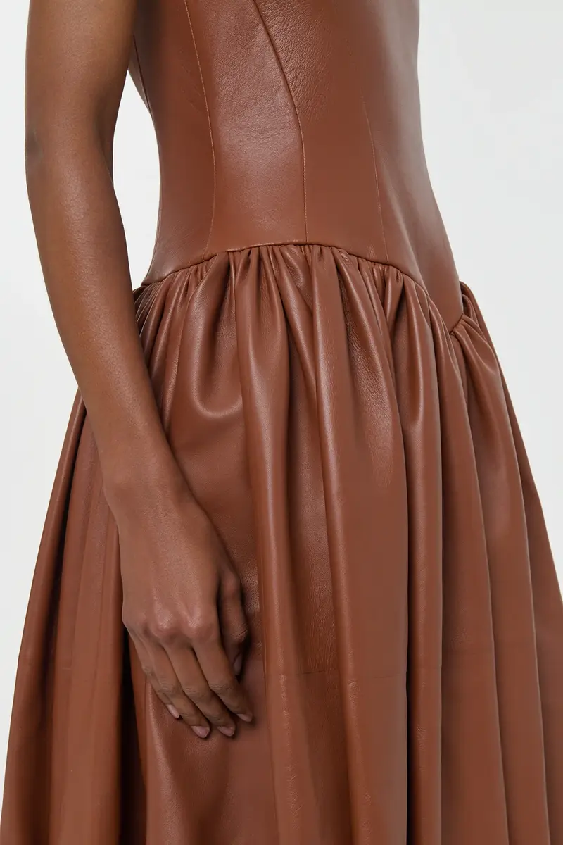 Gabriela Hearst Isai Maxi Dress In Cognac Nappa Leather | Thumbnail 10