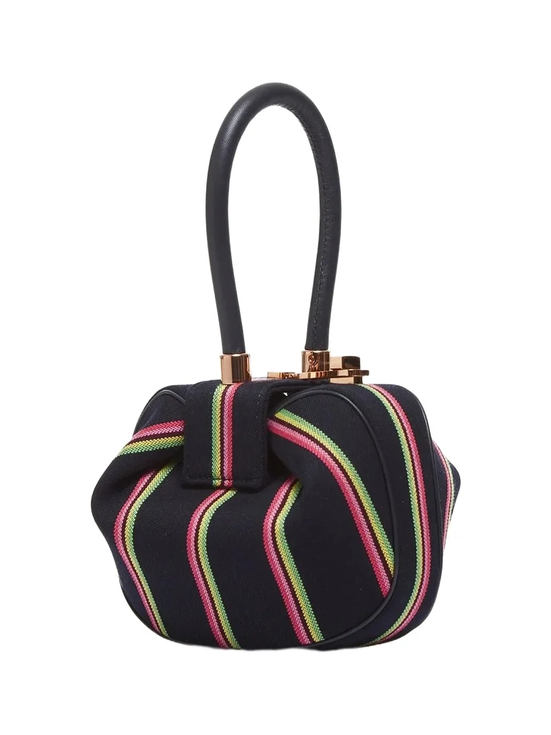 Striped Demi Bag in Navy Wool Striped Demi Bag in Navy Wool