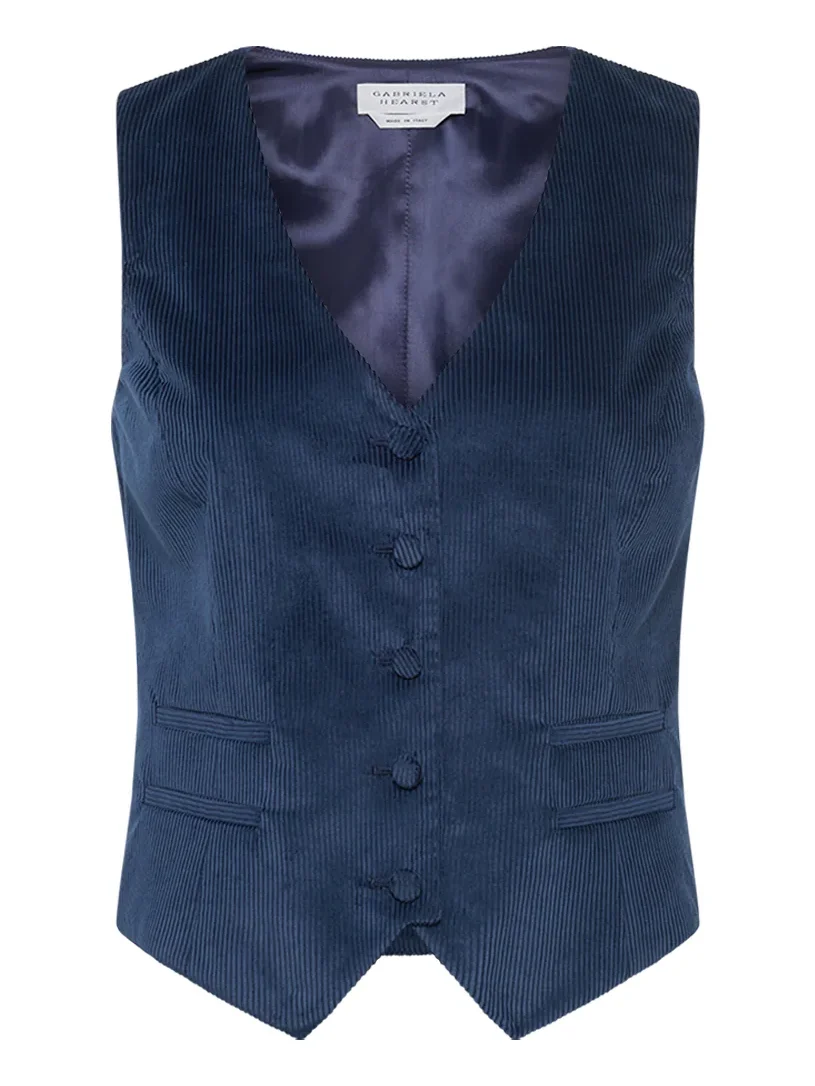 Gabriela Hearst Coleridge Vest in Electric Navy Sea Island Cotton Corduroy