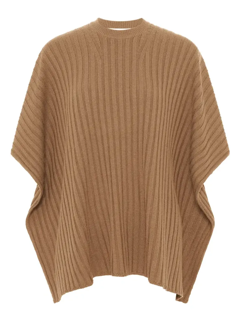 Baron Knit Cropped Poncho in Camel Merino Wool Cashmere
