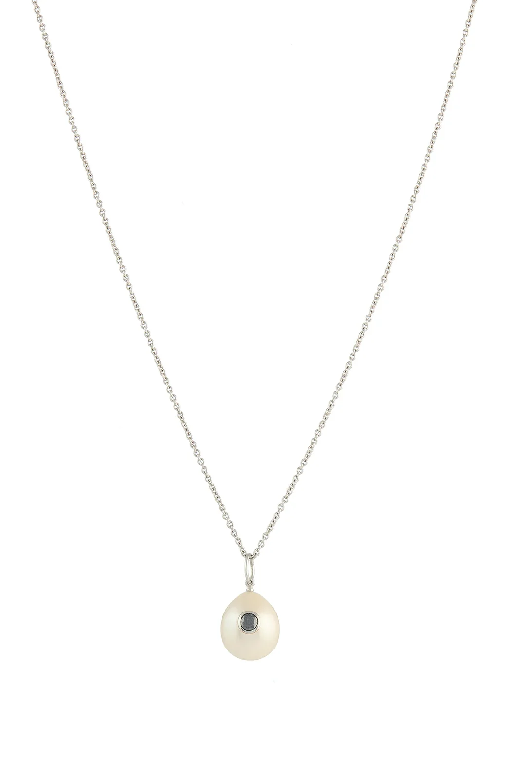 Pearl Pendant Necklace in Platinum & Black Diamond