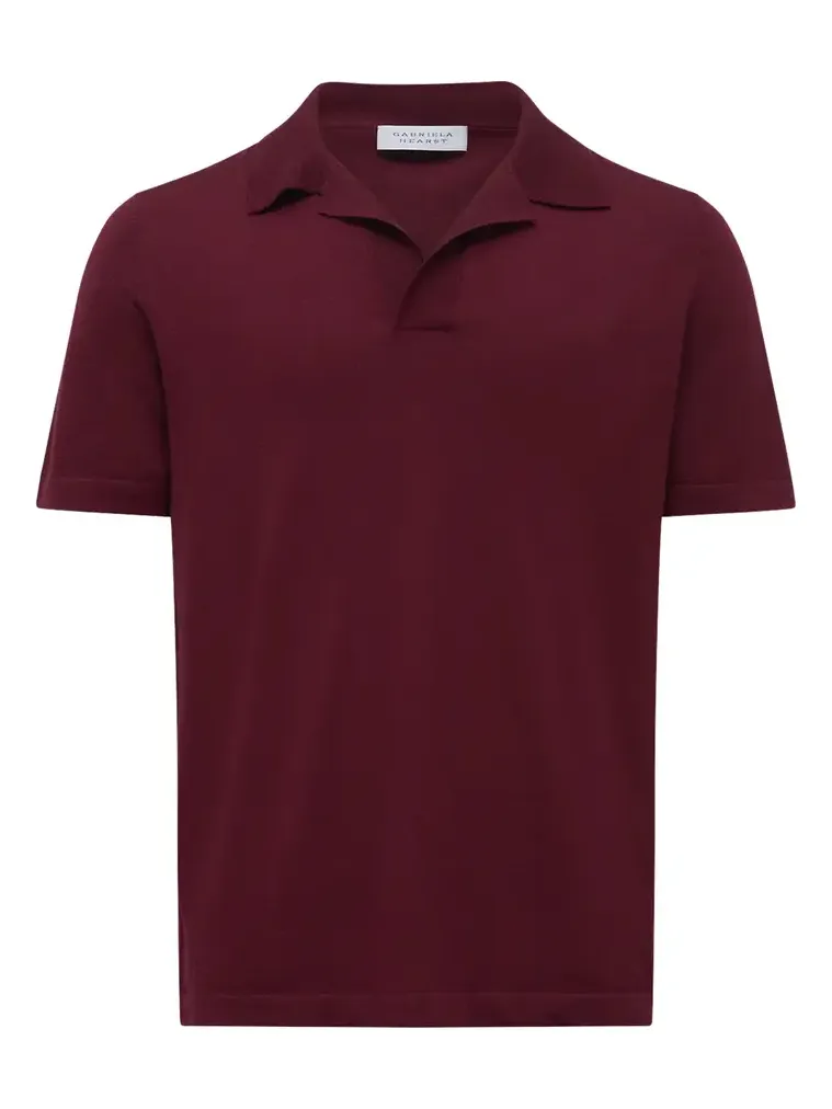 Gabriela Hearst Stendhal Knit Short Sleeve Polo in Bordeaux Cashmere Silk