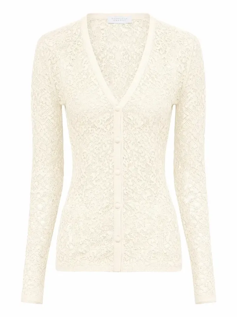 Ultraris Lace Knit Cardigan in Off White Virgin Wool