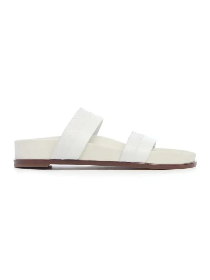 Gabriela Hearst Low Striker Flat Sandal in Ivory Snakeskin & Nappa Leather