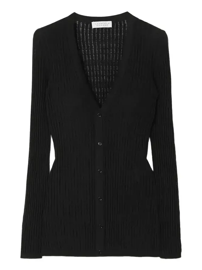 Emma Pointelle Knit Cardigan in Black Cashmere Silk Emma Pointelle Knit Cardigan in Black Cashmere Silk
