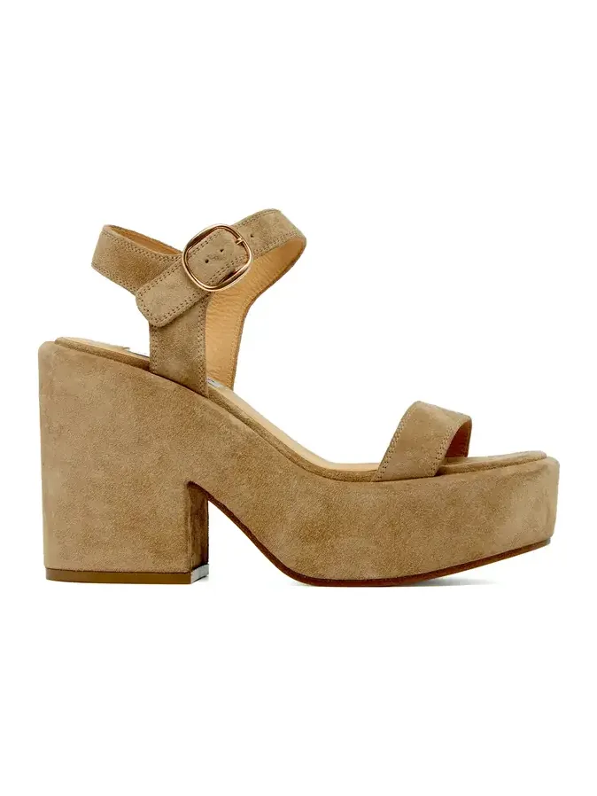 Iman Platform Sandal in Sand Suede Iman Platform Sandal in Sand Suede
