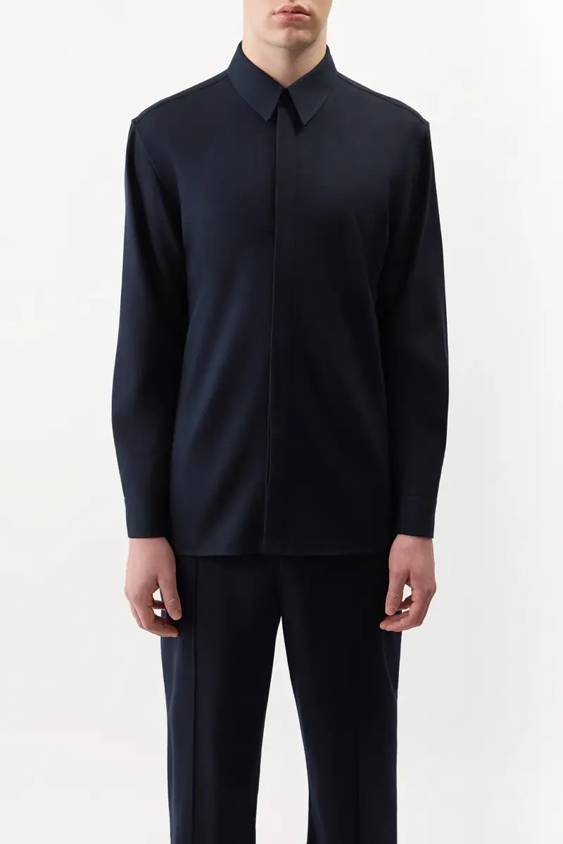Gabriela Hearst Nicolas Shirt in Dark Navy Virgin Wool | Thumbnail 2 Gabriela Hearst Nicolas Shirt in Dark Navy Virgin Wool | Thumbnail 2