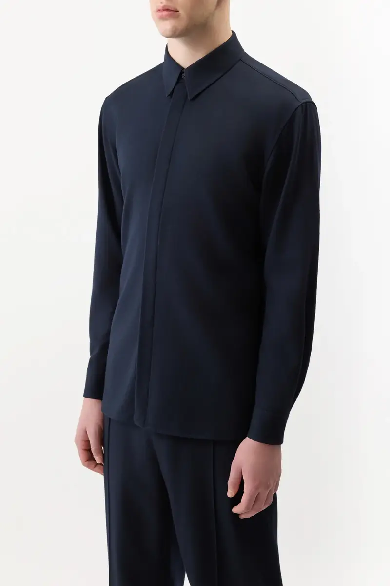 Gabriela Hearst Nicolas Shirt in Dark Navy Virgin Wool | Thumbnail 3 Gabriela Hearst Nicolas Shirt in Dark Navy Virgin Wool | Thumbnail 3