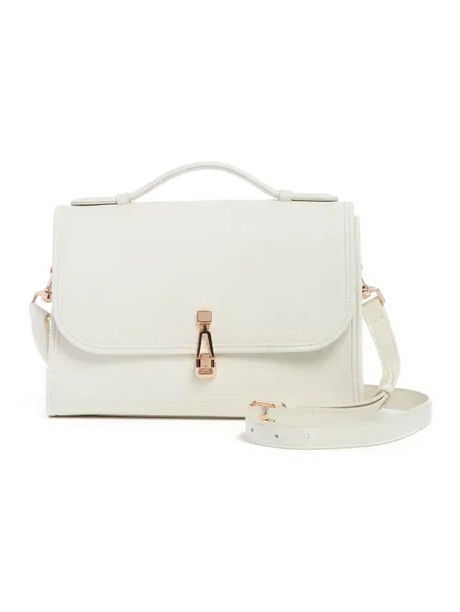 Medium Leonora Flap Bag in Ivory Textured Leather Medium Leonora Flap Bag in Ivory Textured Leather