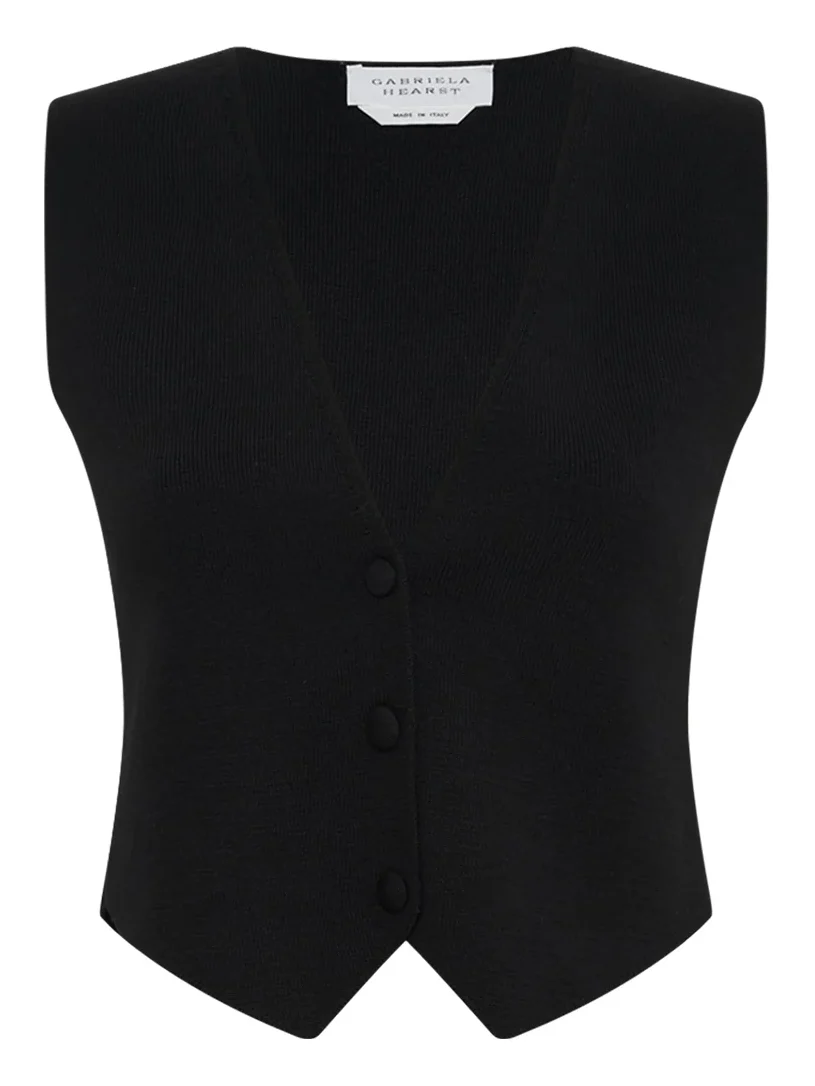 Gabriela Hearst Enso Knit Vest in Black Merino Wool Cashmere