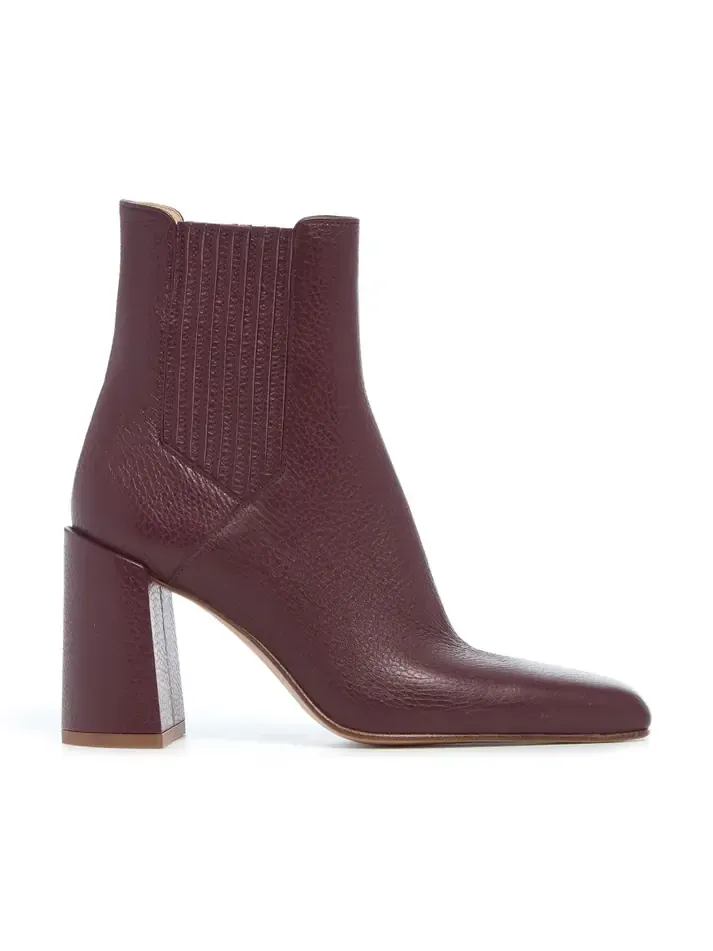 Luke High Heel Ankle Boot in Bordeaux Textured Leather Luke High Heel Ankle Boot in Bordeaux Textured Leather